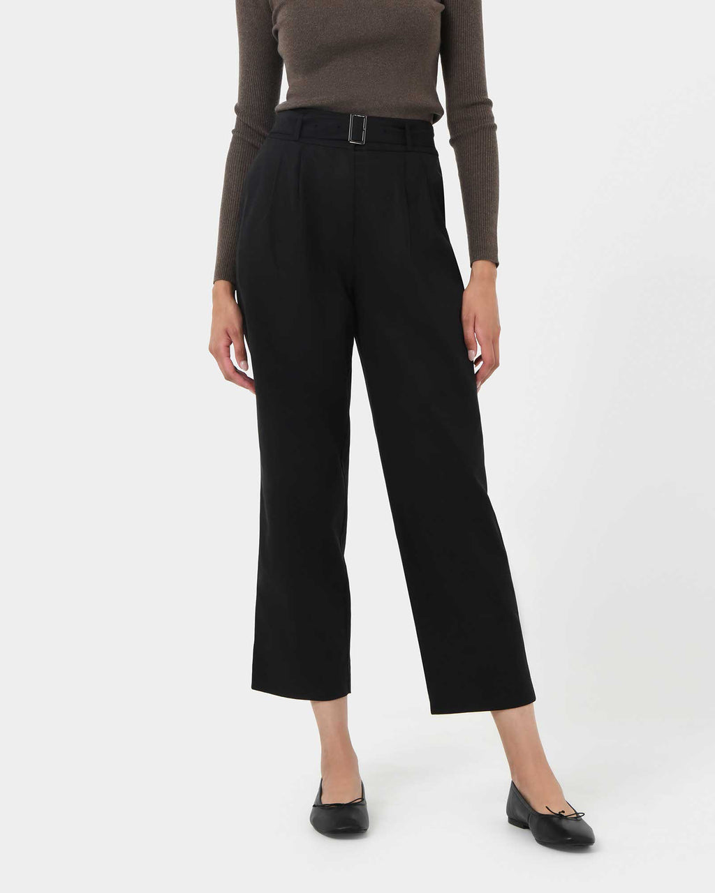 Mazzy Cotton Belted Trousers in black — close-up view