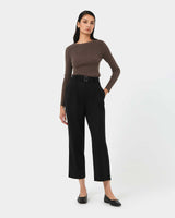 Mazzy Cotton Belted Trousers in black — full-length view