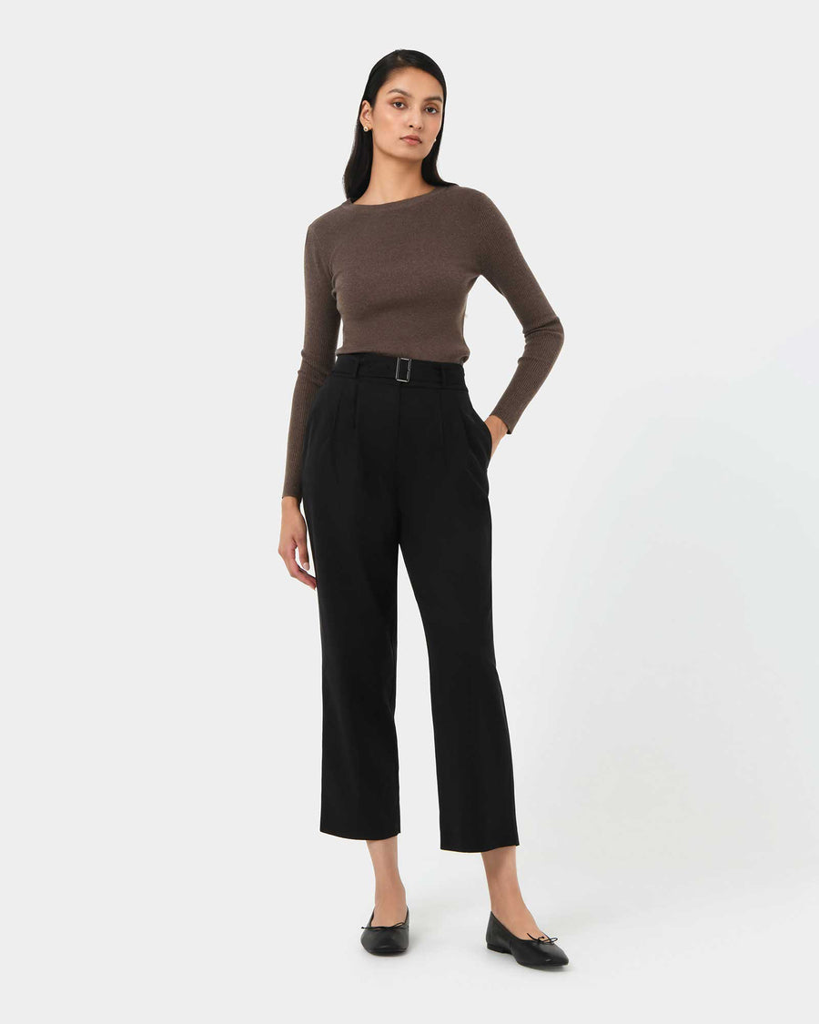 Mazzy Cotton Belted Trousers in black — full-length view
