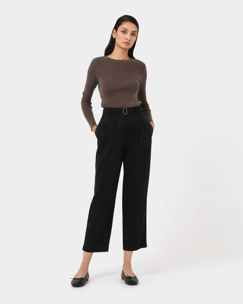 Mazzy Cotton Belted Trousers in black — full-length view 2