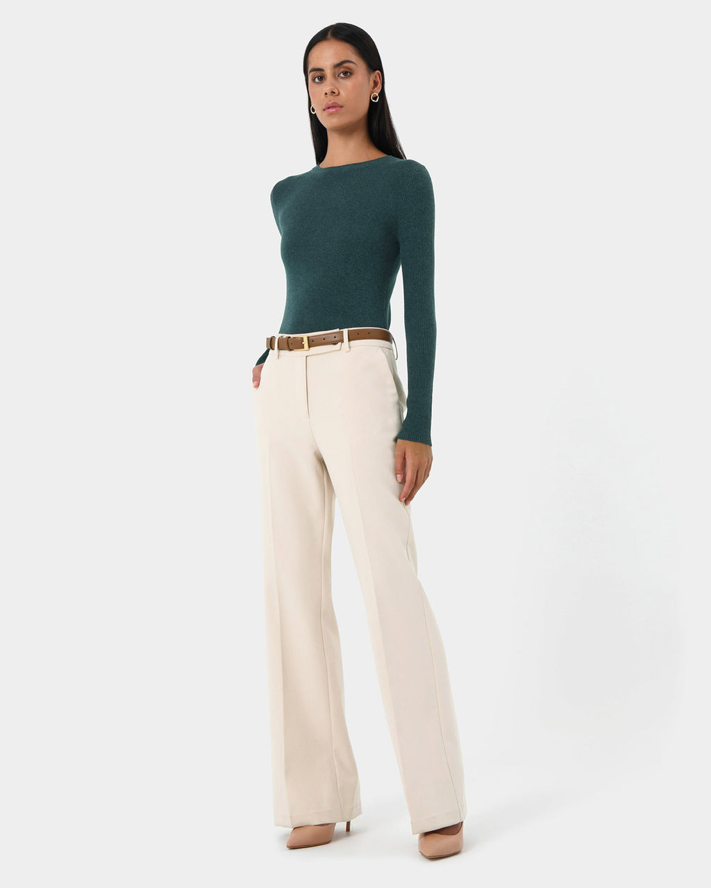 Teena Flare Pants in vanilla — full-length view