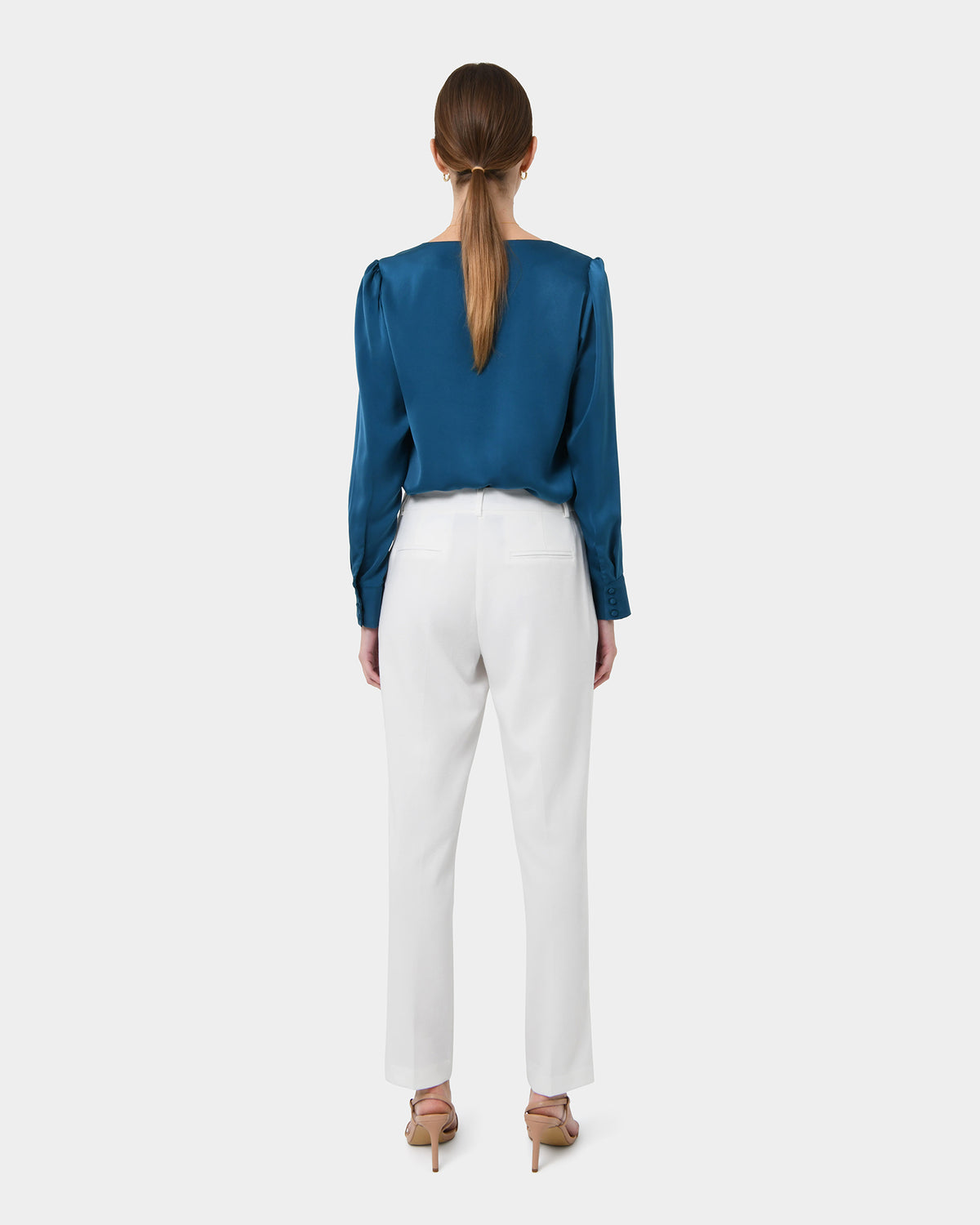Ester Slim Leg Trousers in ivory — back view