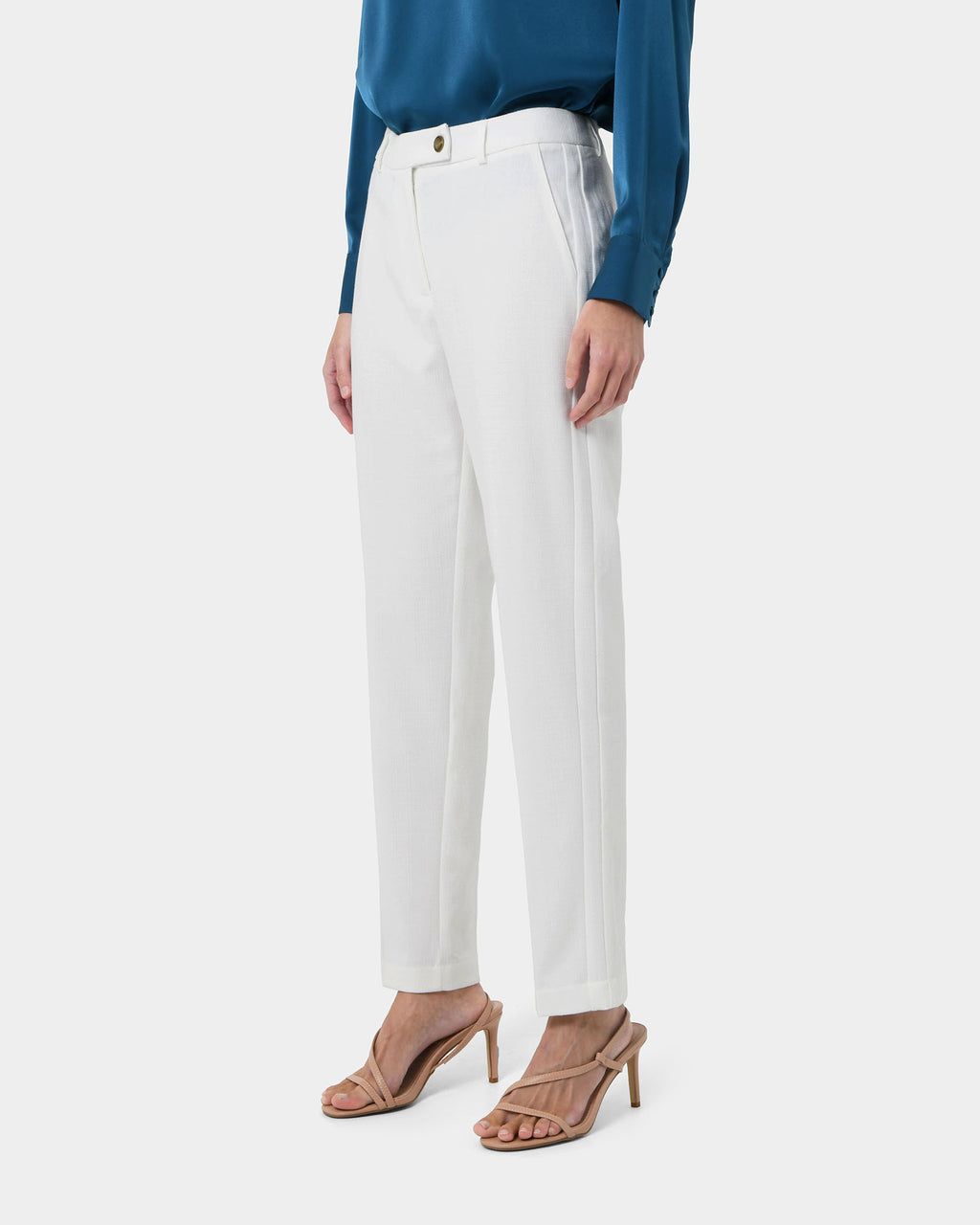 Ester Slim Leg Trousers in ivory — close-up view