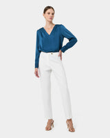 Ester Slim Leg Trousers in ivory — full-length view