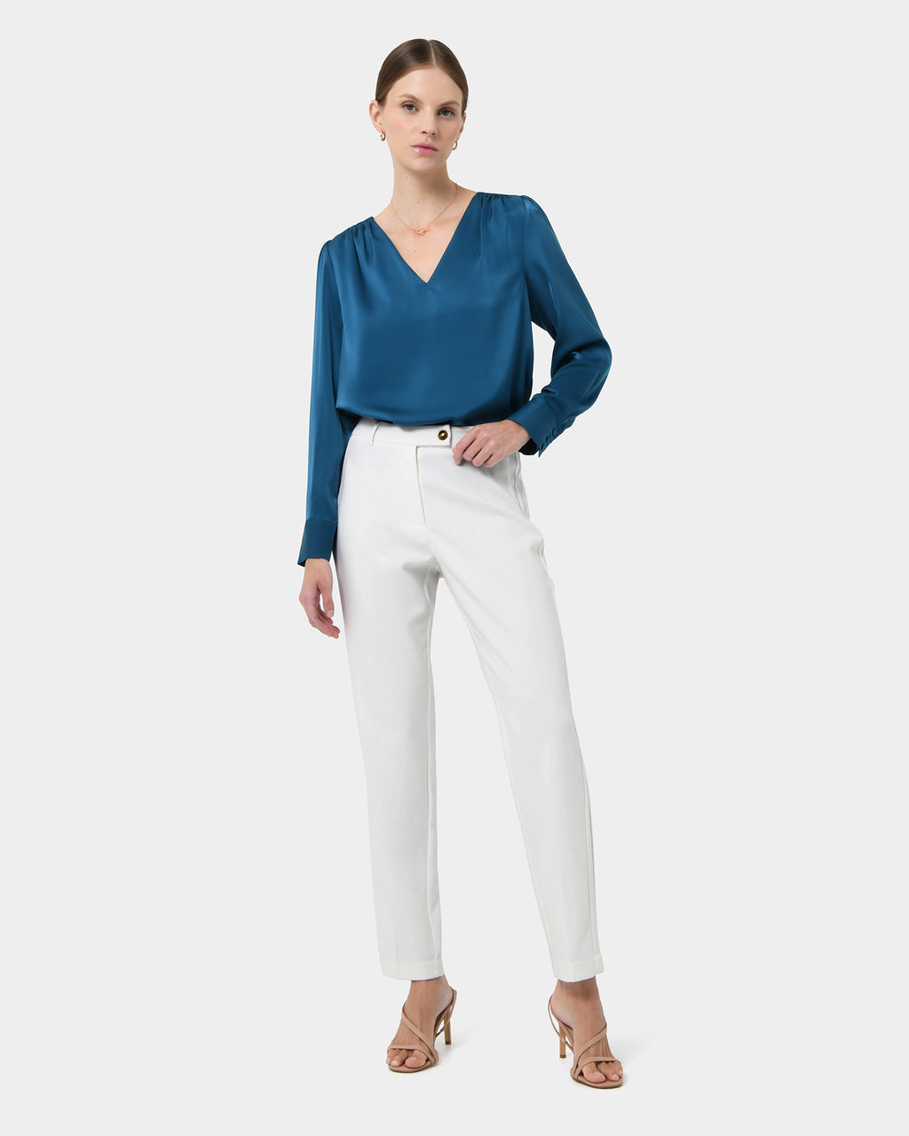 Ester Slim Leg Trousers in ivory — full-length view 2