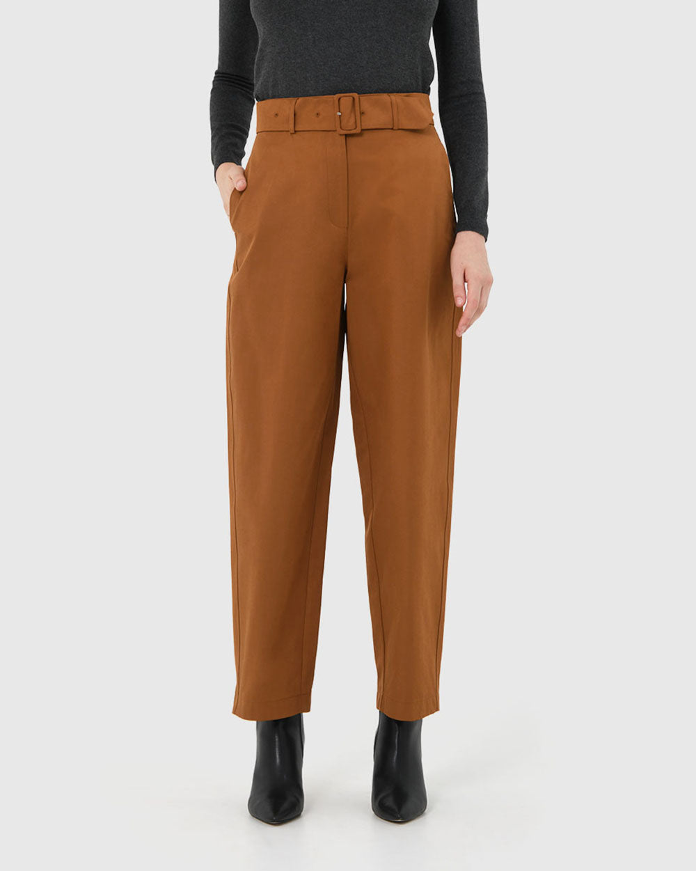 Jhene Belted Pant in tan — close-up view