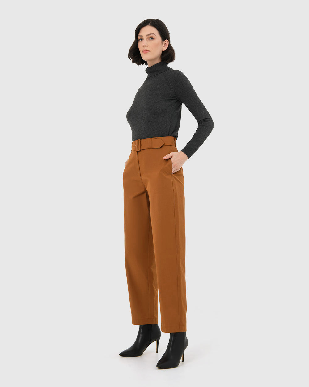 Jhene Belted Pant in tan — side view