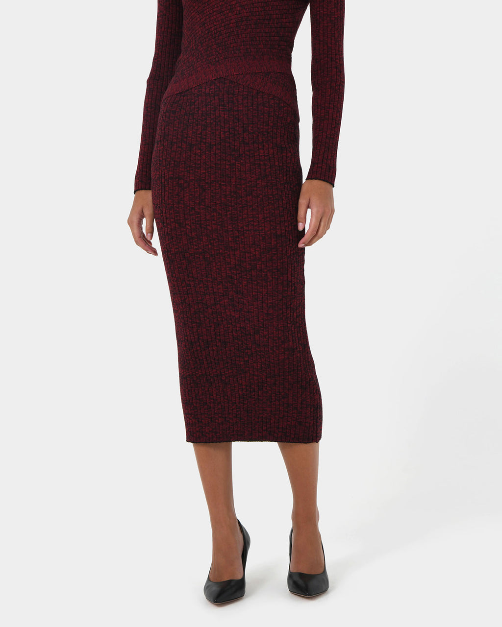 Cienna Knit Skirt in ruby — close-up view