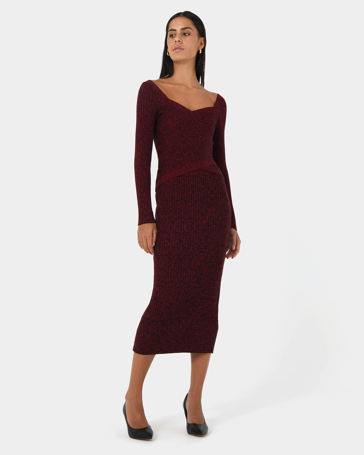 Cienna Knit Skirt in ruby — full-length view 2