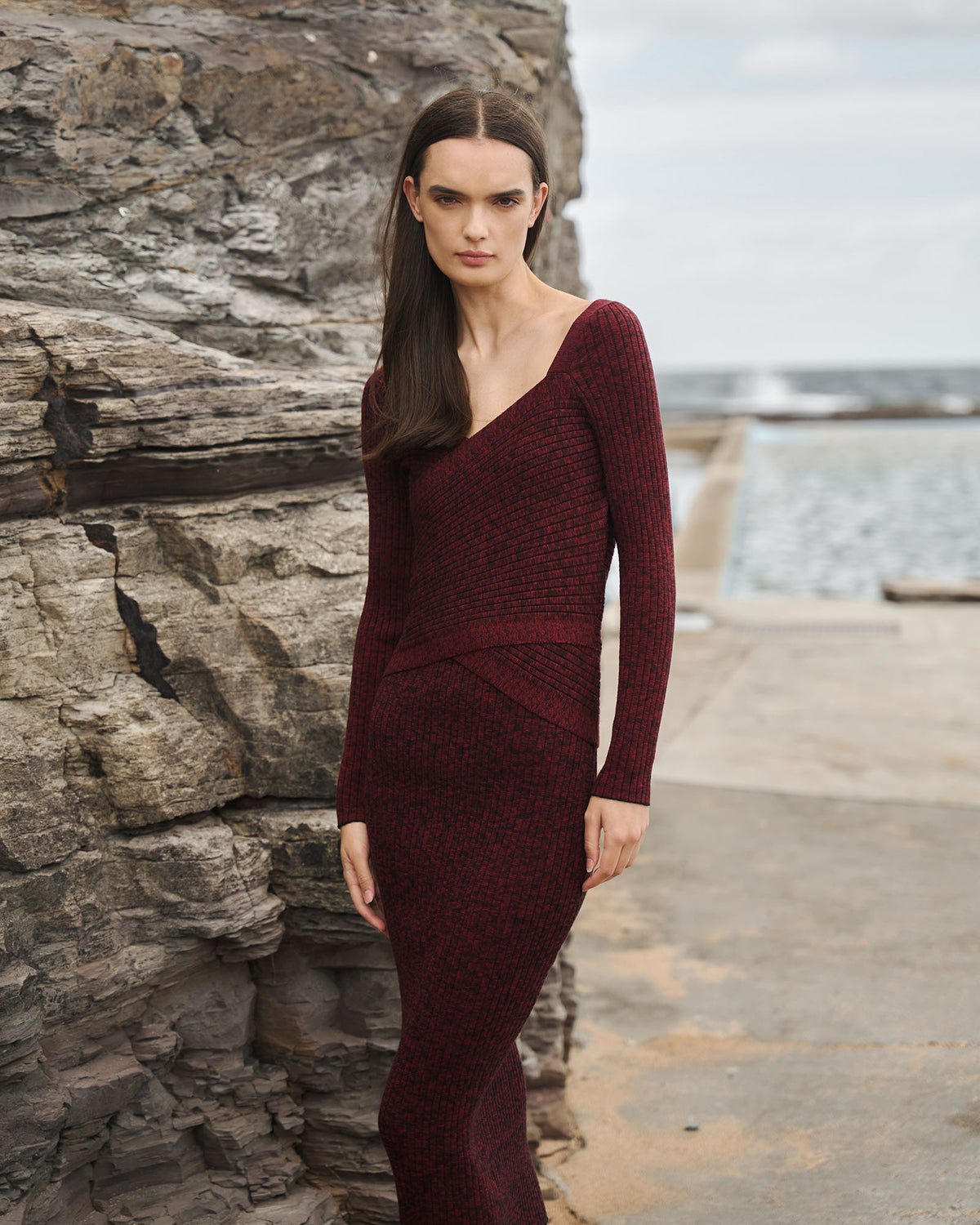 Cienna Knit Skirt in ruby — alternate view