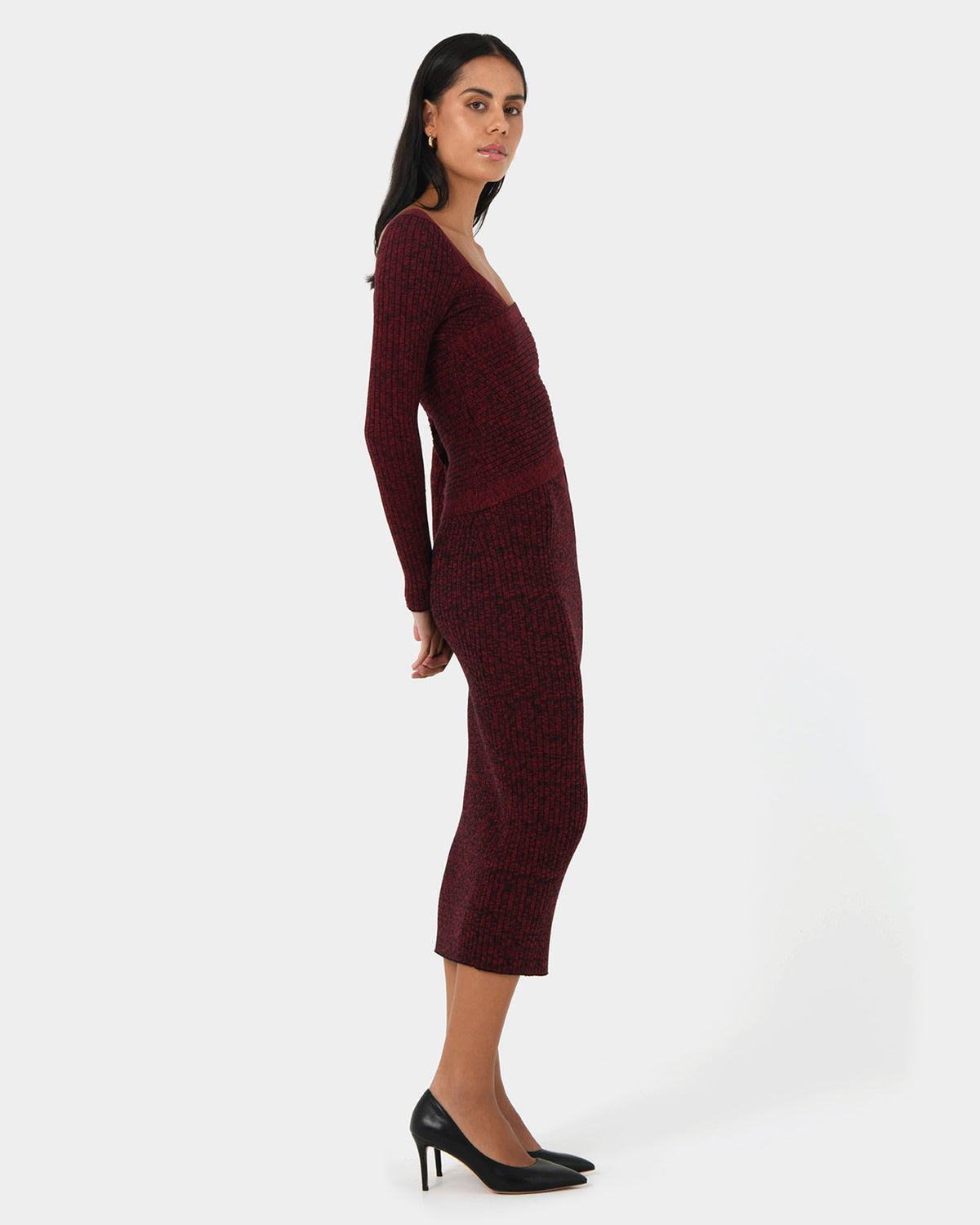 Cienna Knit Skirt in ruby — side view