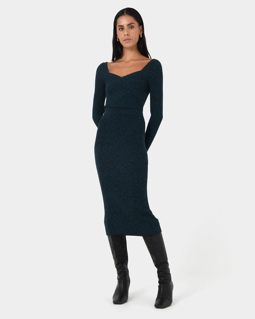 Cienna Knit Skirt in teal — full-length view