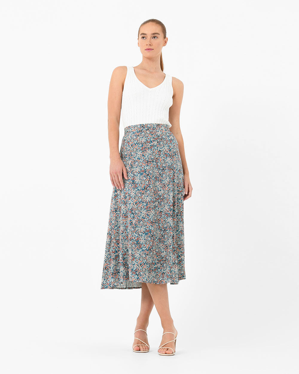 Cielo Printed Midi Skirt in multi — full-length view