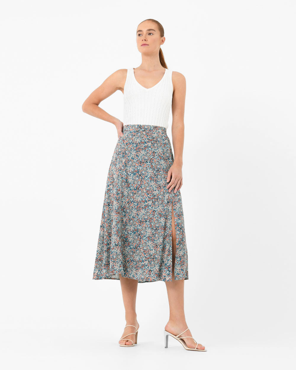 Cielo Printed Midi Skirt in multi — full-length view 2