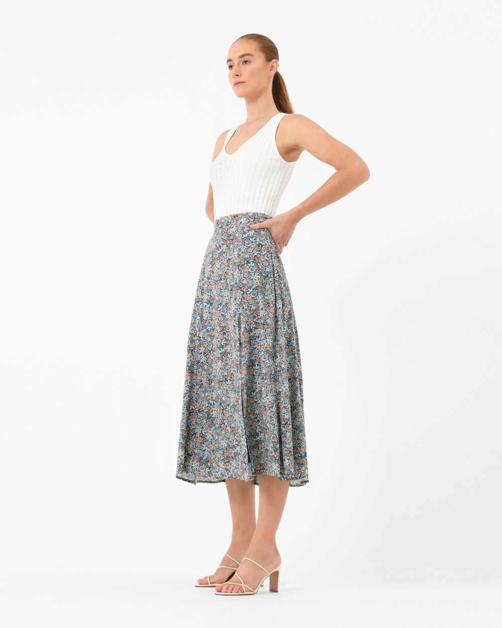 Cielo Printed Midi Skirt in multi — side view 2
