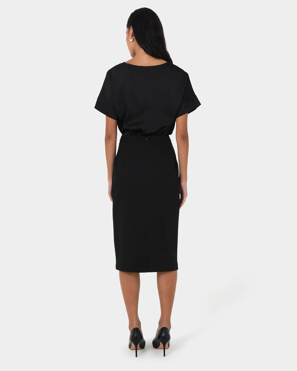 Orlanda Front Slit Skirt in black — back view
