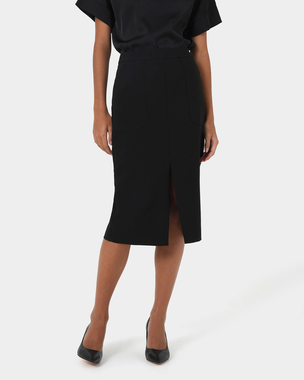 Orlanda Front Slit Skirt in black — close-up view