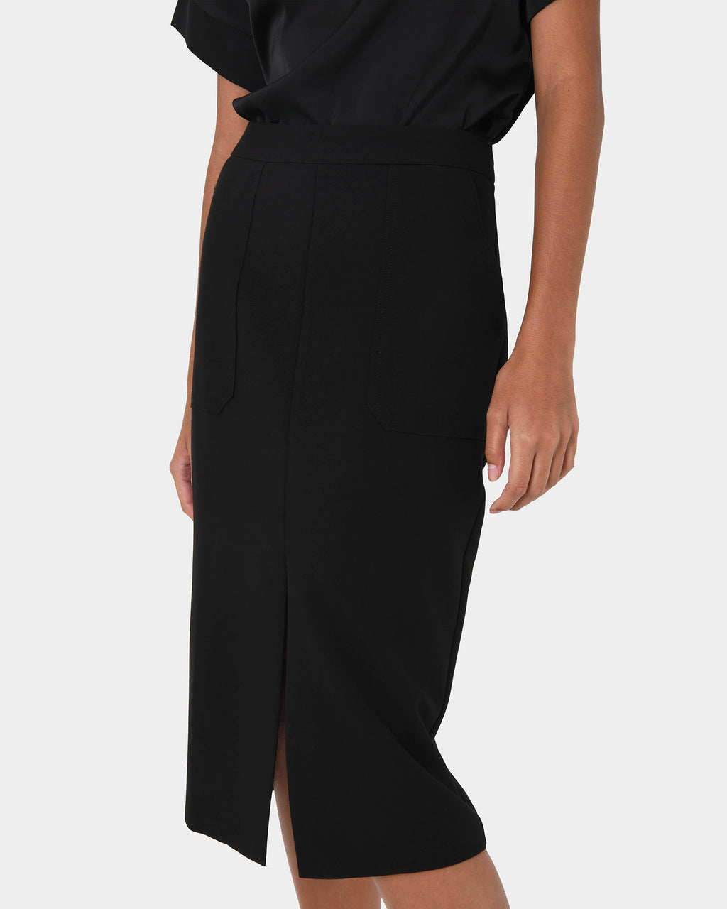 Orlanda Front Slit Skirt in black — close-up view 2