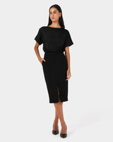 Orlanda Front Slit Skirt in black — full-length view