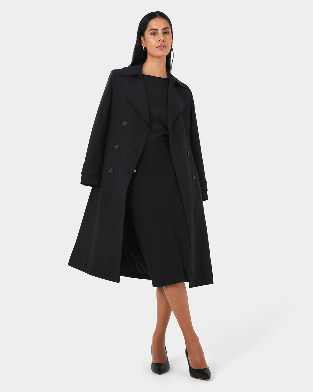 Orlanda Front Slit Skirt in black — full-length view 2