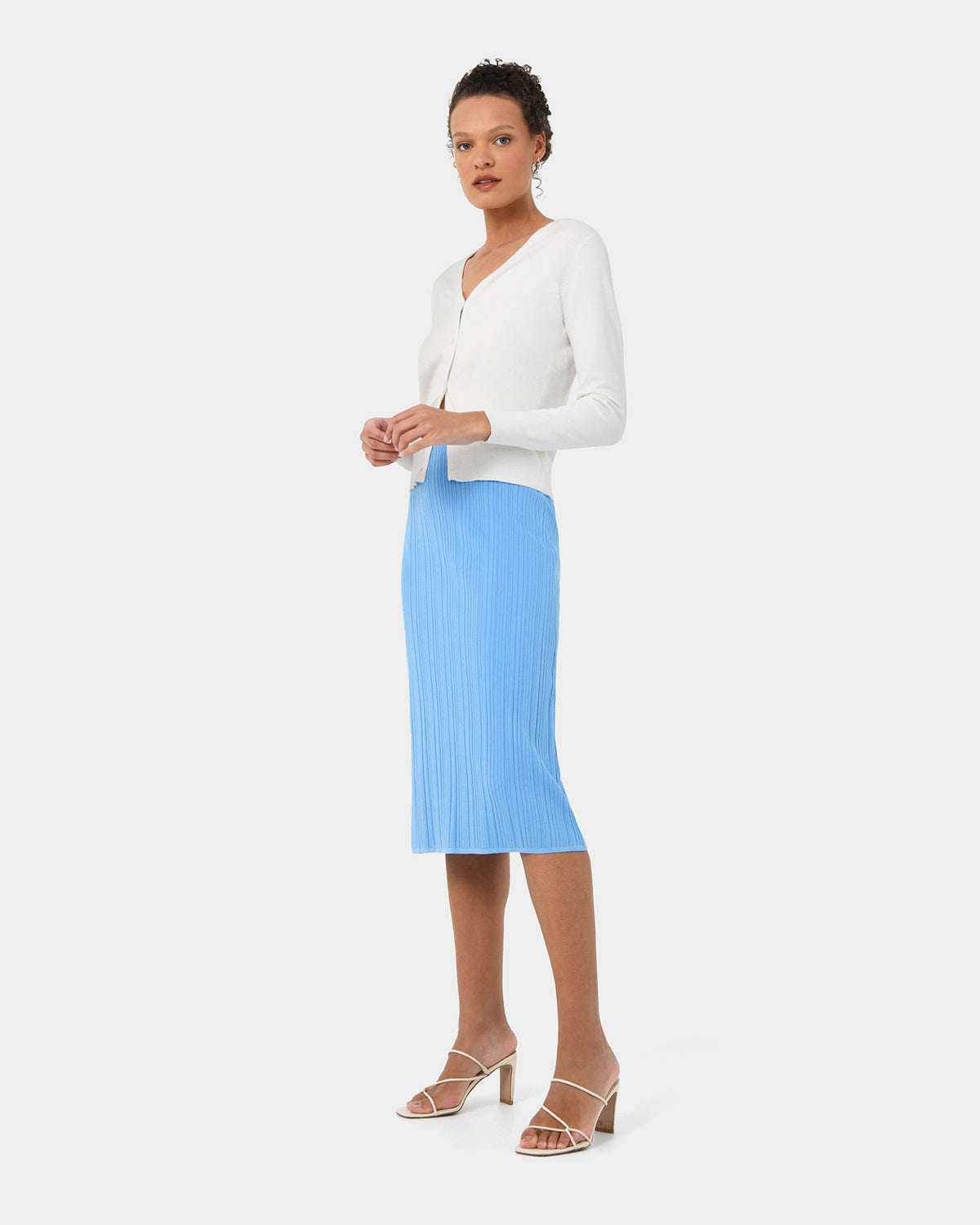 Cosette Rib Knit Skirt in stone blue — full-length view 2