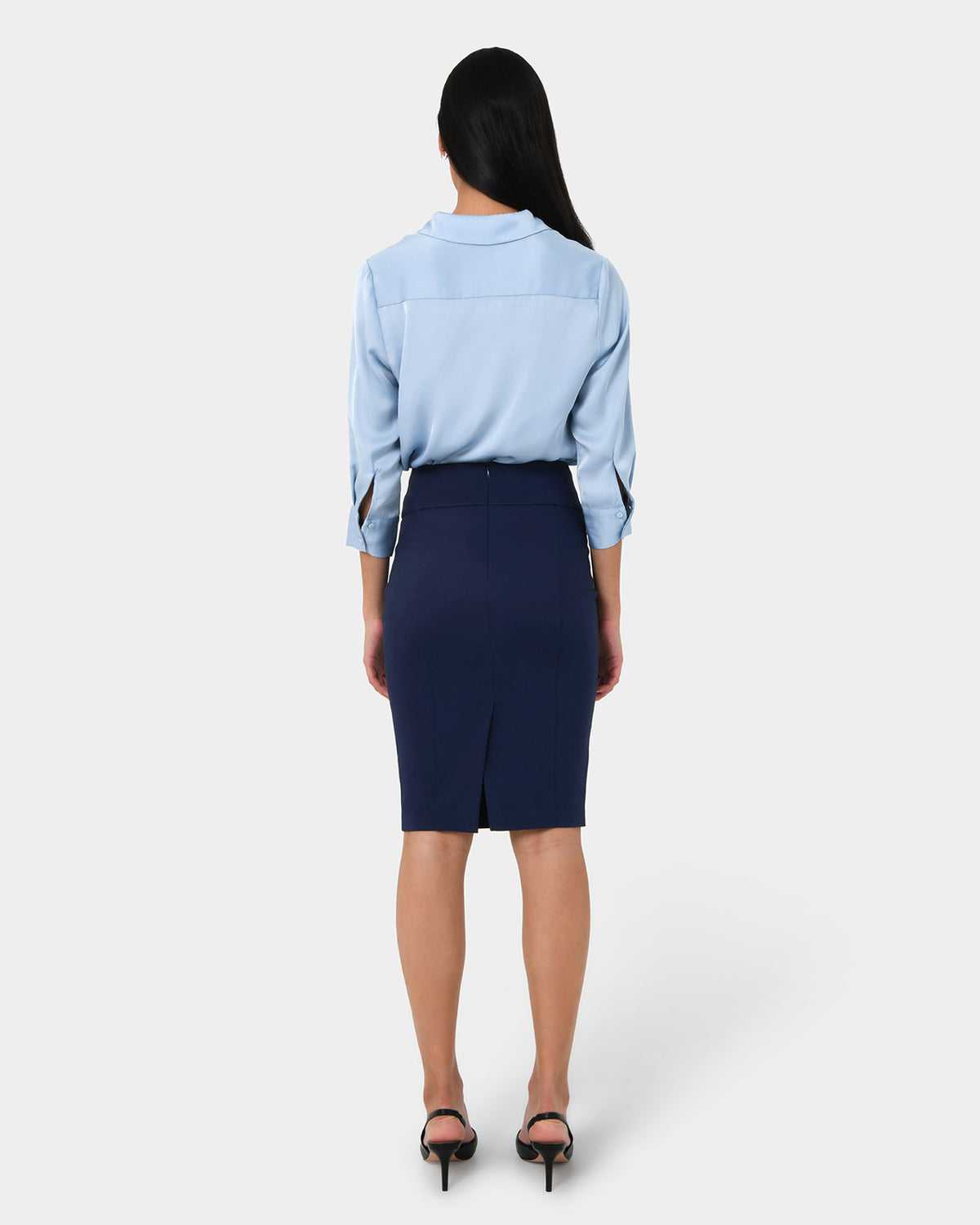 Safira Pencil Skirt in navy — back view