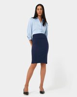 Safira Pencil Skirt in navy — full-length view