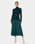 Annette A-Line Knit Skirt in teal — full-length view