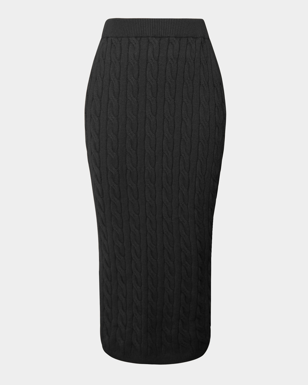 Honesty Cable Midi Knit Skirt in black — product-only view
