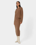 Honesty Cable Midi Knit Skirt in camel — full-length view