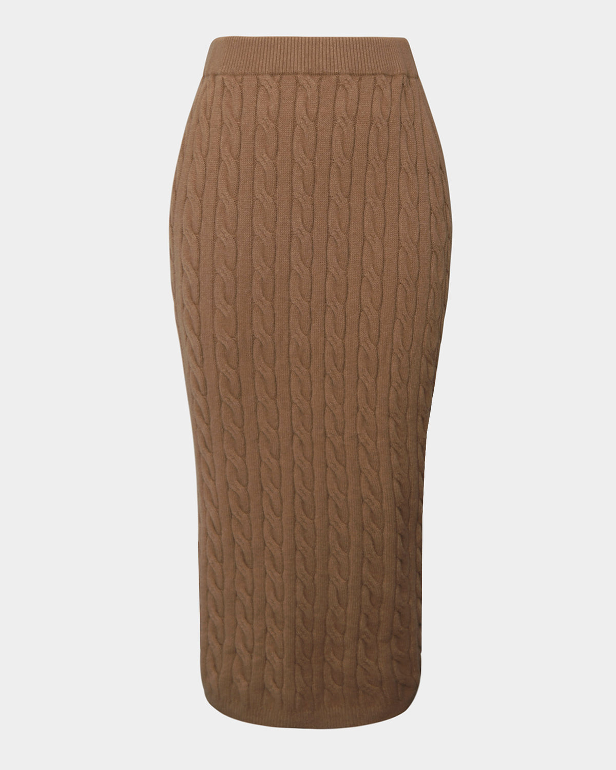 Honesty Cable Midi Knit Skirt in camel — product-only view