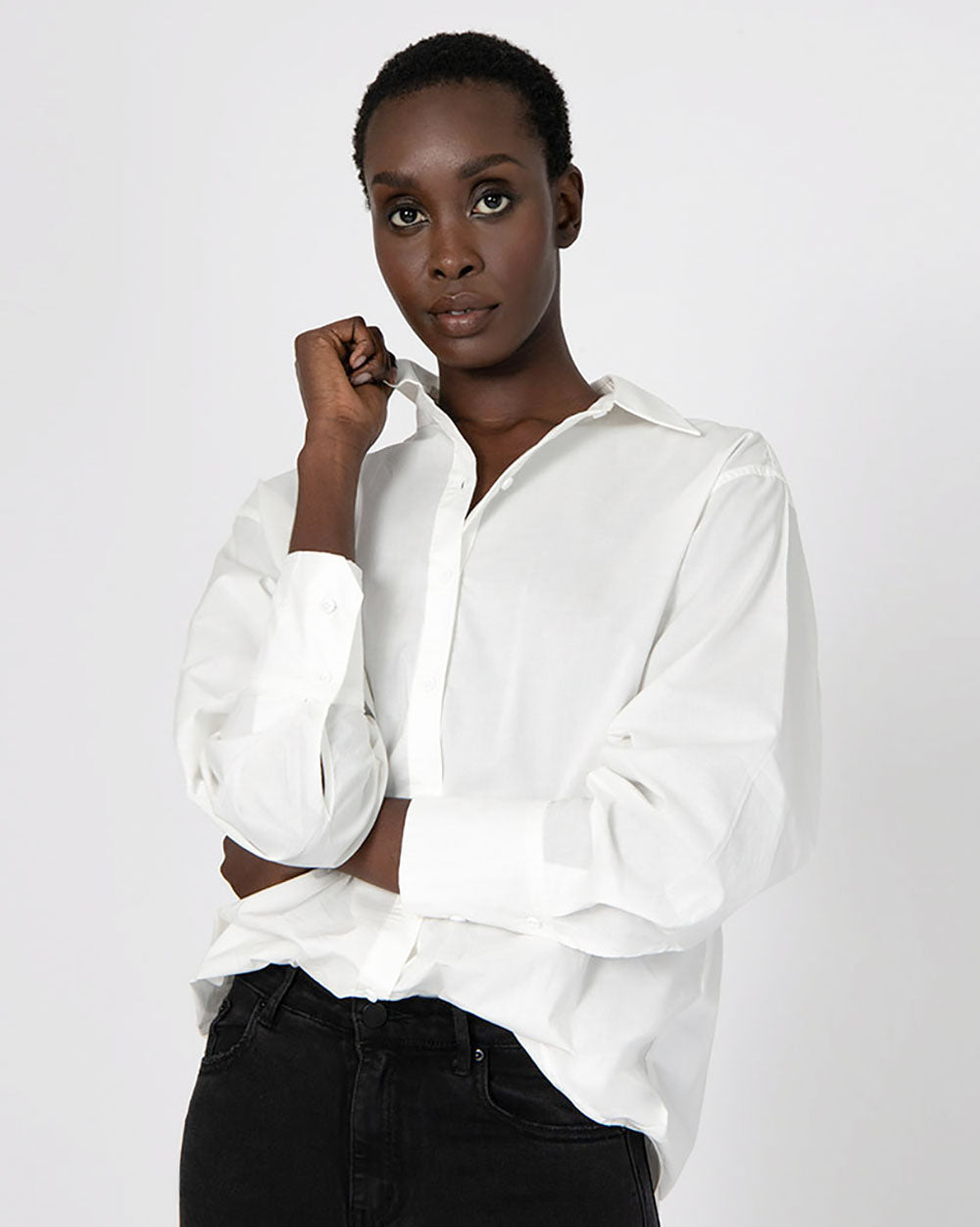 Heather Oversized Shirt in ivory — close-up view