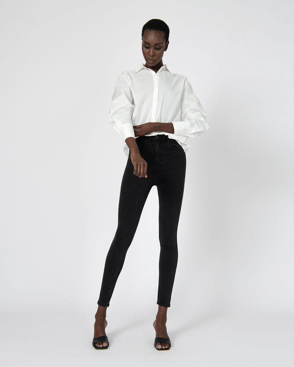 Heather Oversized Shirt in ivory — full-length view 2