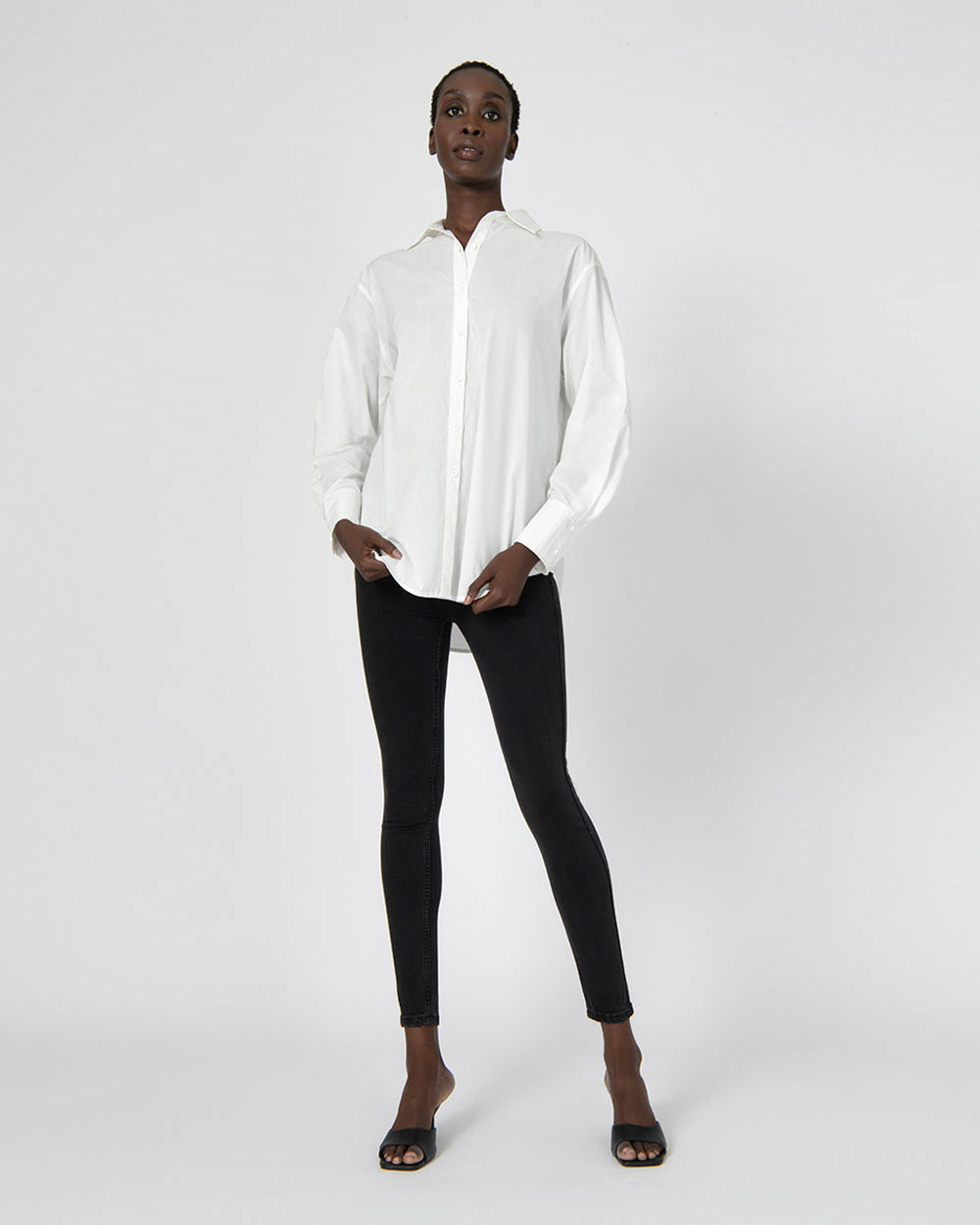 Heather Oversized Shirt in ivory — full-length view 3