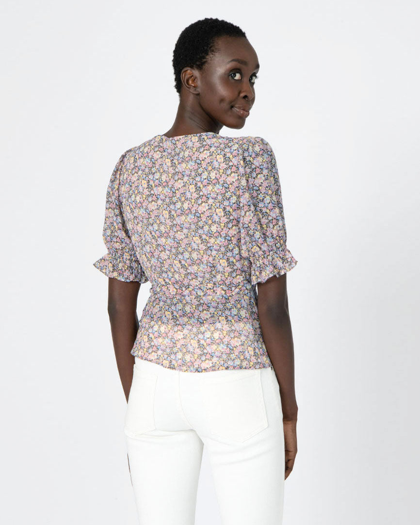 Fiorella Puff Sleeve Blouse in multi — back view