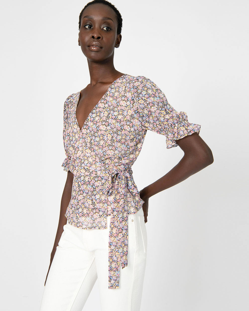 Fiorella Puff Sleeve Blouse in multi — side view