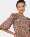 Chelsea Frill Detail Top in rustic brown — close-up view