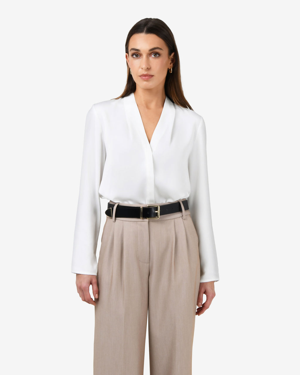 Lilian 2 Long Sleeve Blouse in ivory — close-up view