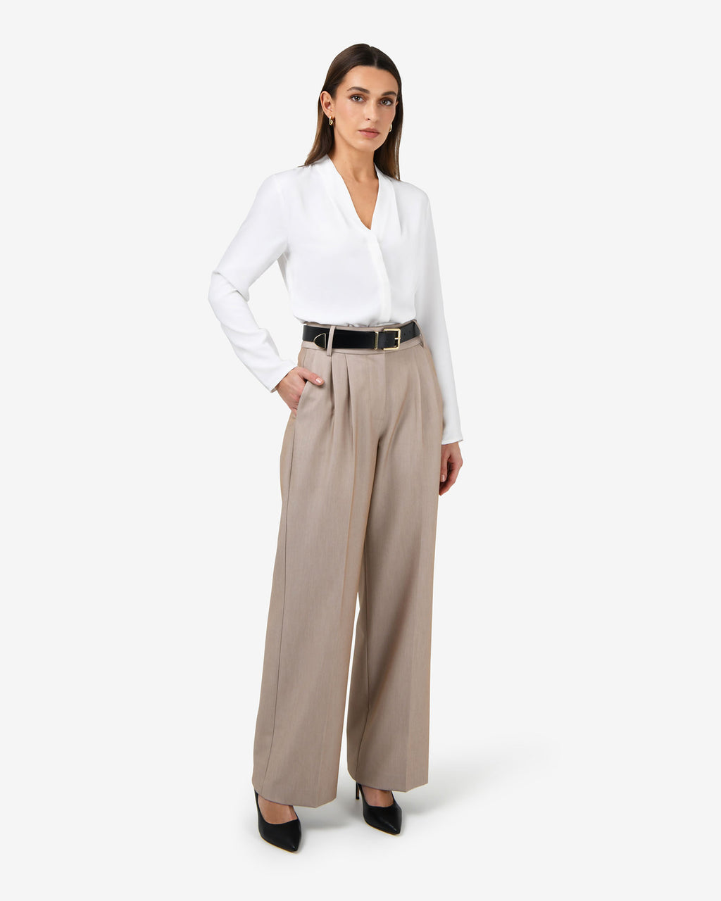 Lilian 2 Long Sleeve Blouse in ivory — full-length view