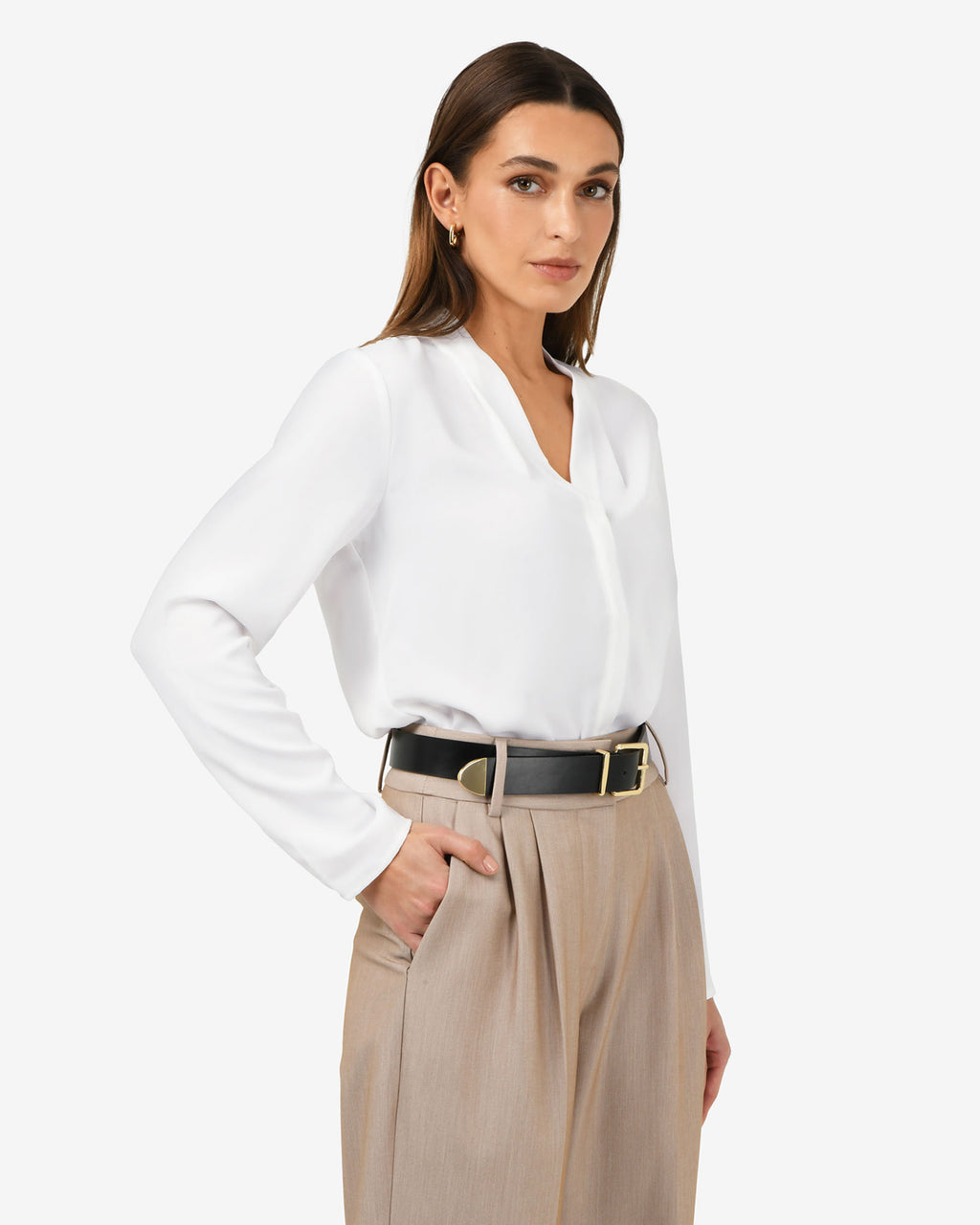 Lilian 2 Long Sleeve Blouse in ivory — side view