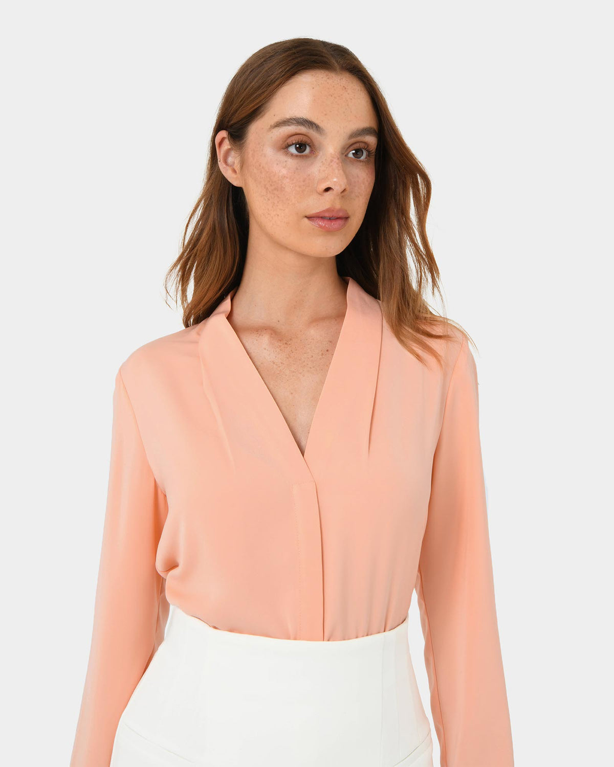 Lilian 2 Long Sleeve Blouse in light coral — fabric detail