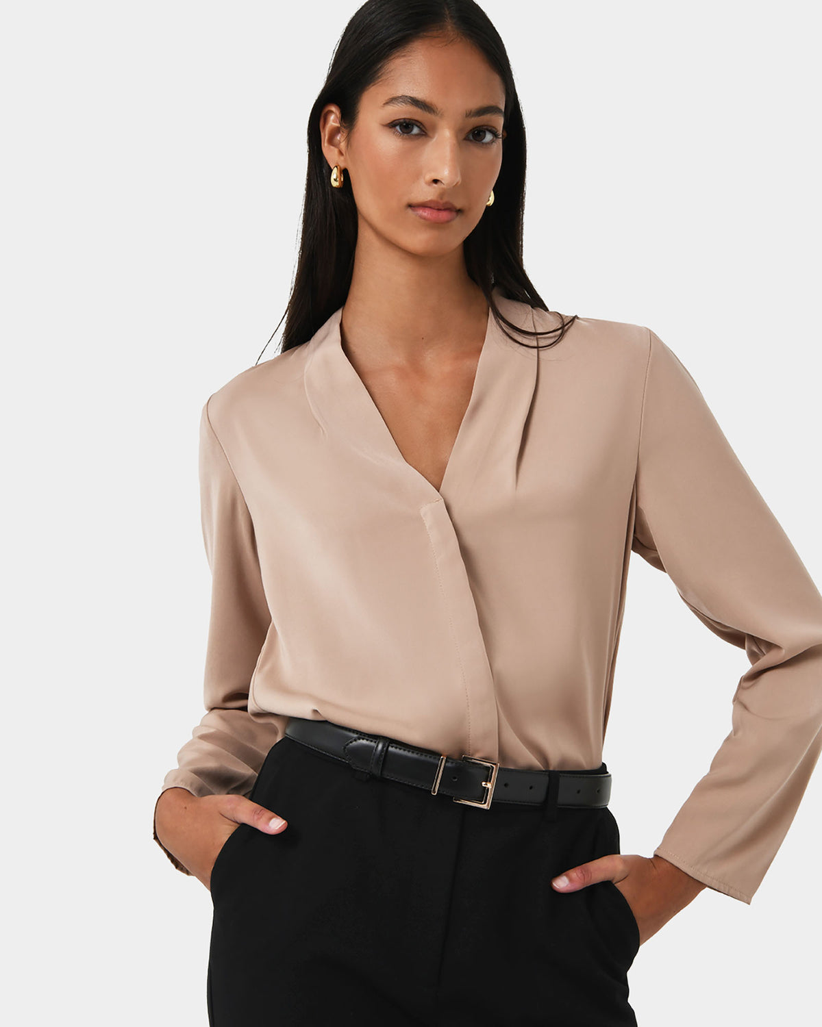 Lilian 2 Long Sleeve Blouse in sand beige — close-up view