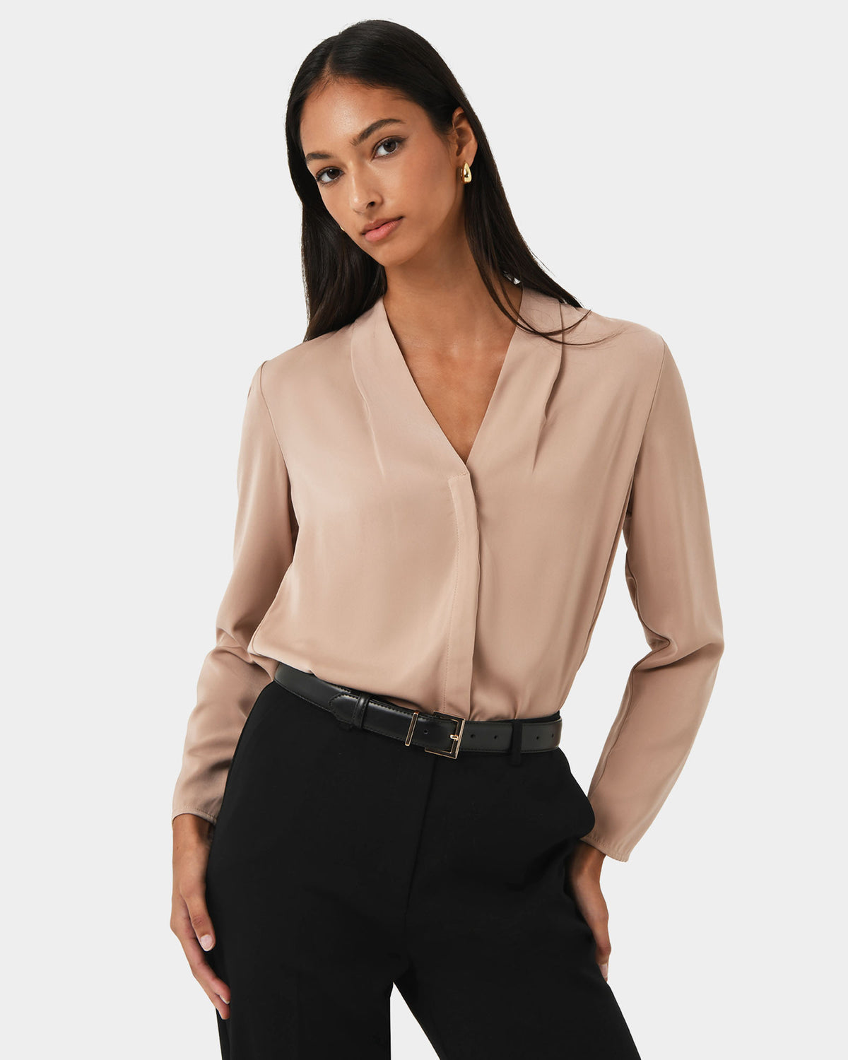 Lilian 2 Long Sleeve Blouse in sand beige — close-up view 2