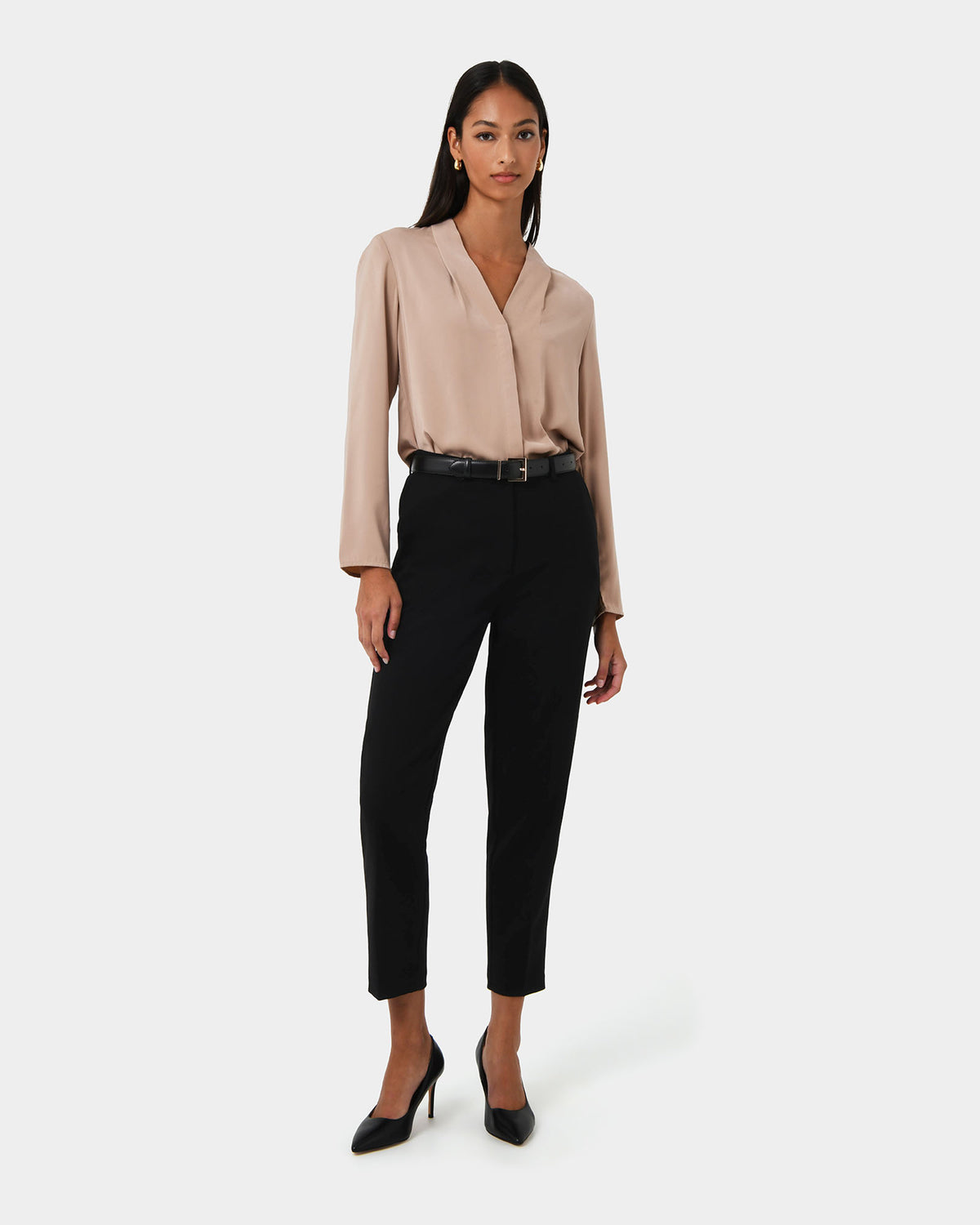 Lilian 2 Long Sleeve Blouse in sand beige — full-length view