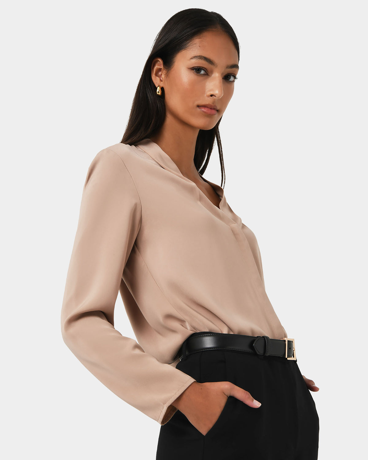 Lilian 2 Long Sleeve Blouse in sand beige — side view