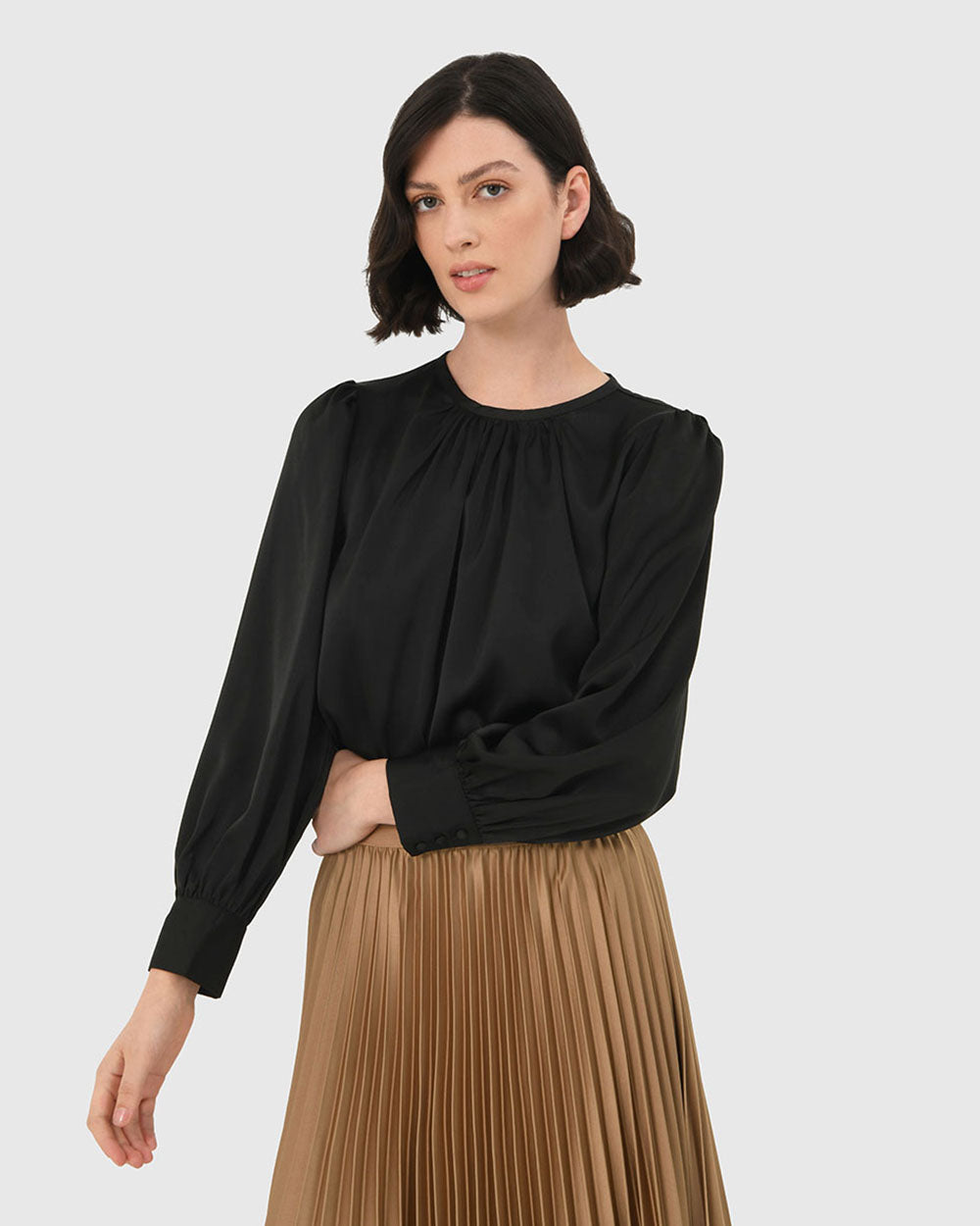 Cameron Satin Blouse in black — side view