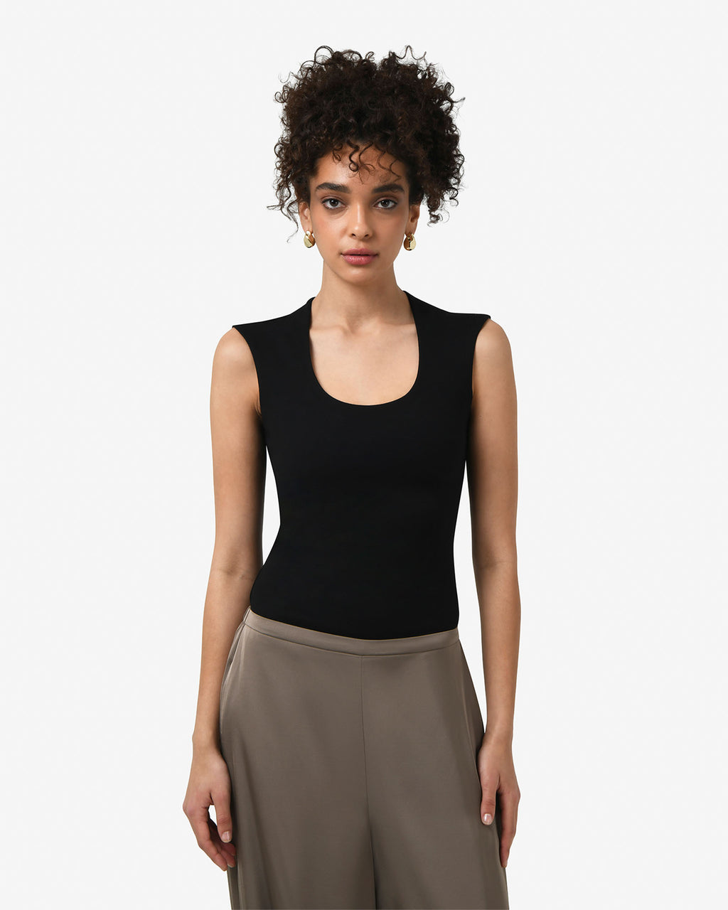 Soho Scoop Neck Top in black — close-up view