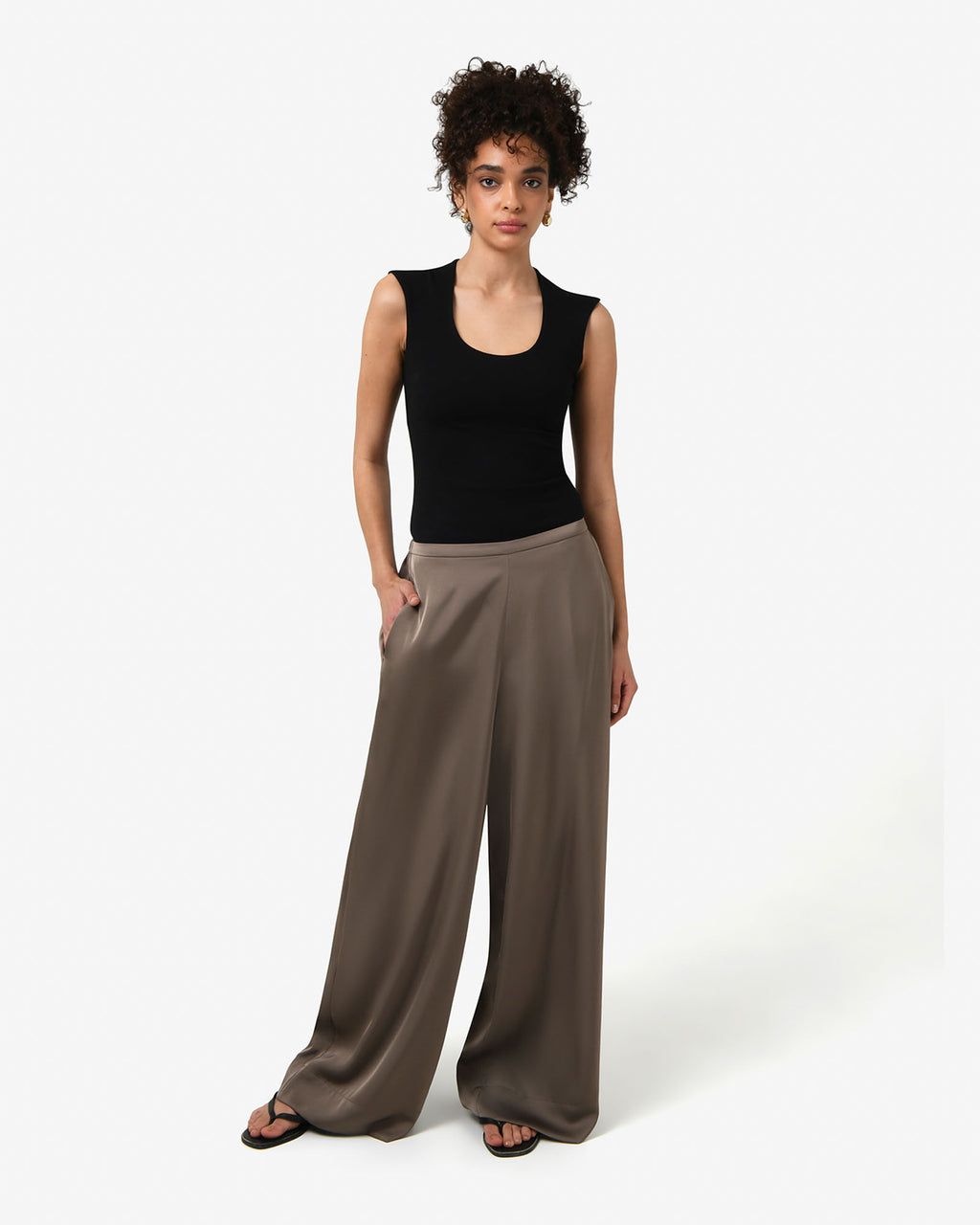 Soho Scoop Neck Top in black — full-length view