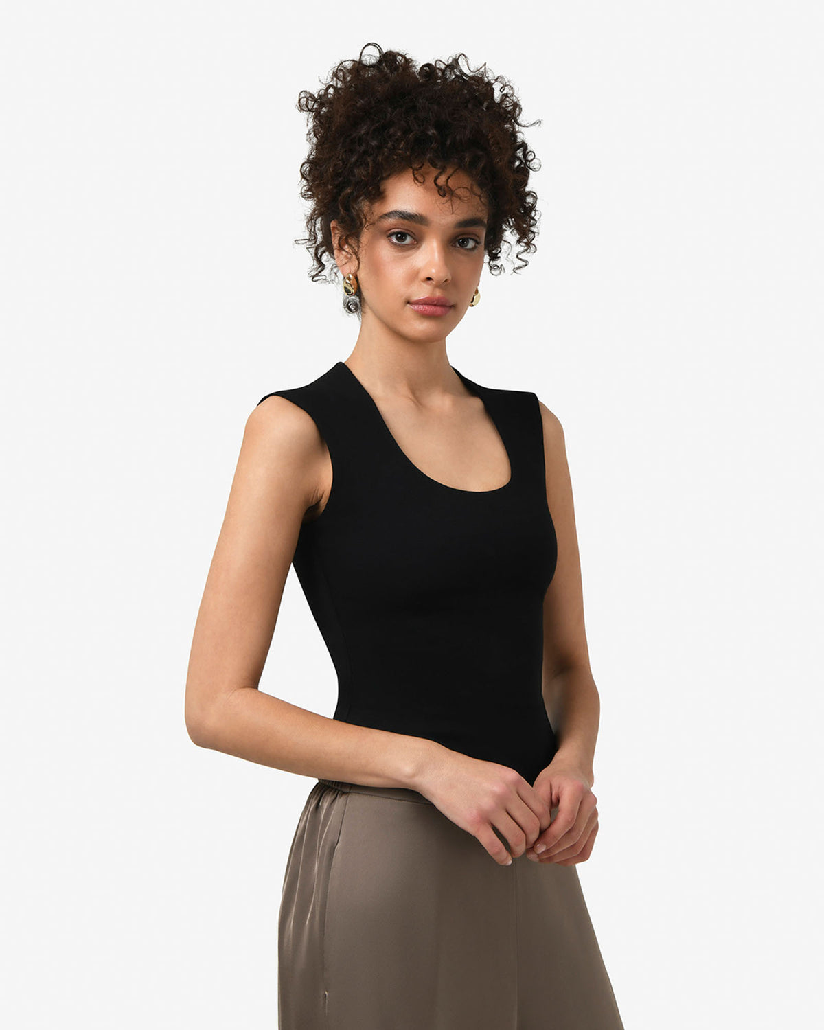 Soho Scoop Neck Top in black — side view