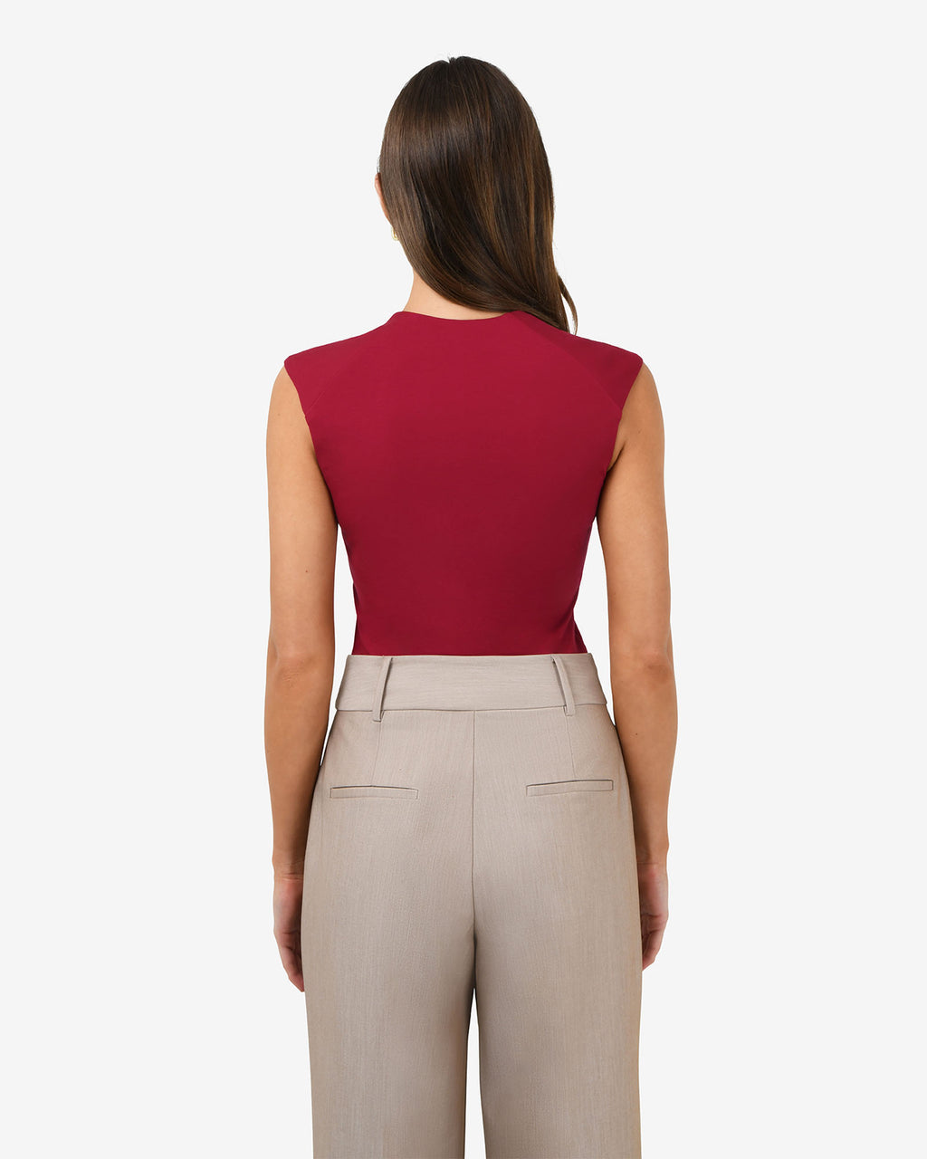 Soho Scoop Neck Top in crimson red — back view